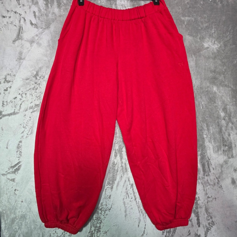 Victoria's Secret PINK Red Fleece Jogger Sweatpants Large Side Pockets Logo